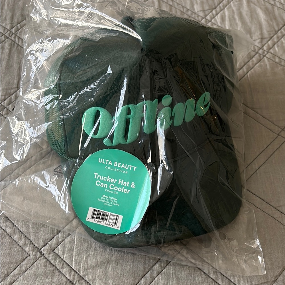 Ulta Beauty Teal Trucker Hat with Can Cooler